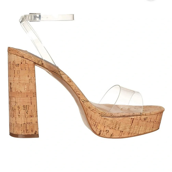 Steve Madden Lessa Clear Platform Ankle Strap  peep toe chunk heels size 10 - Picture 1 of 14